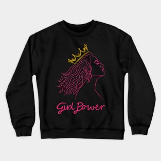 Beautiful girl with curly hair and a golden crown with the text saying "Girl Power" Crewneck Sweatshirt